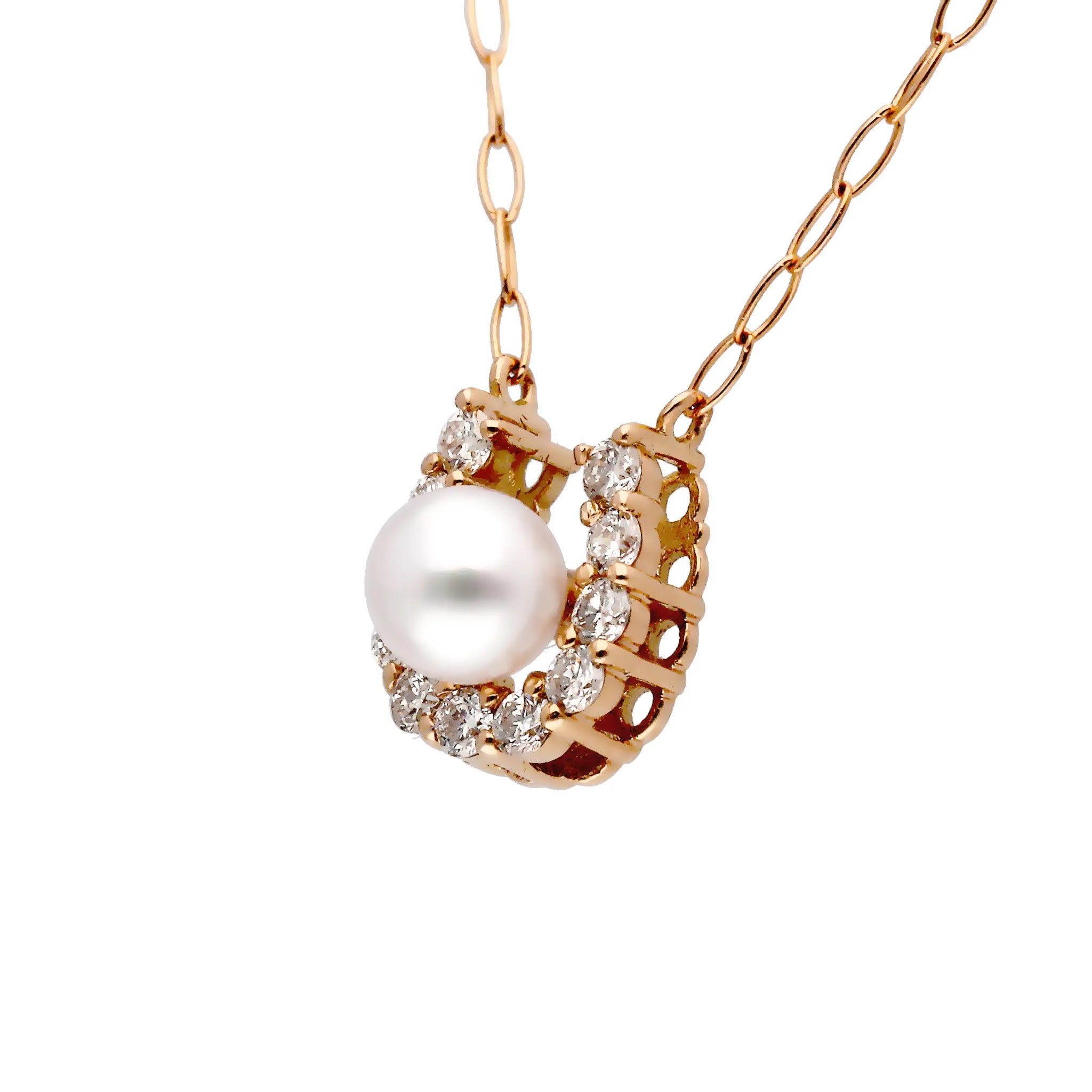 パール/ダイヤモンド K18ネックレス(アコヤ真珠/3mm/馬蹄/6月誕生石)《JPDQ2046》