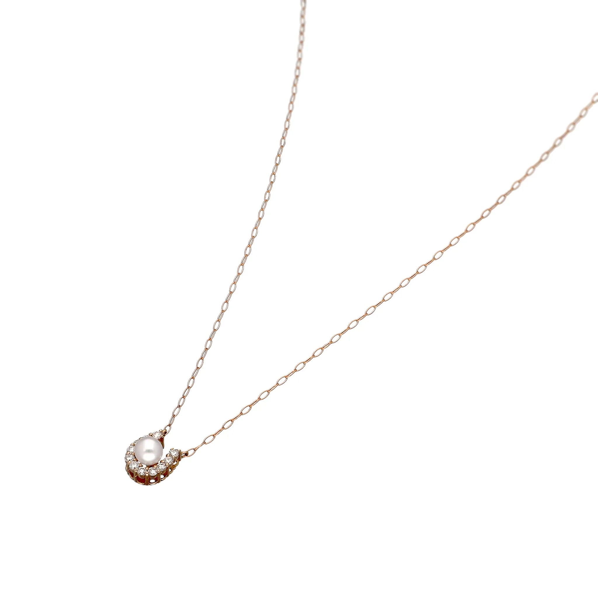 パール/ダイヤモンド K18ネックレス(アコヤ真珠/3mm/馬蹄/6月誕生石)《JPDQ2046》