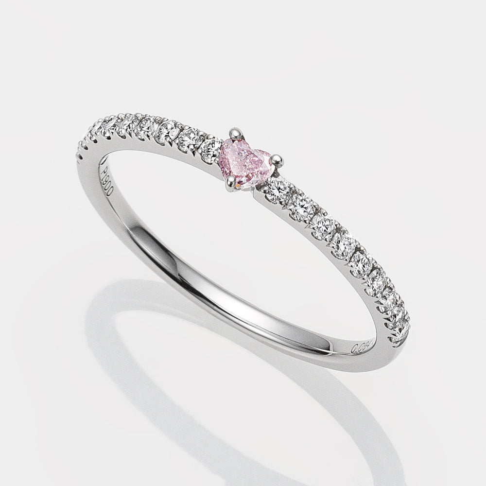 【限定1点】ピンクダイヤモンド プラチナリング(TINSEL ETERNITY/0.094カラット/Fancy Intense Purplish Pink/SI2/ハートシェイプ/4月誕生石)《JRGD1631》