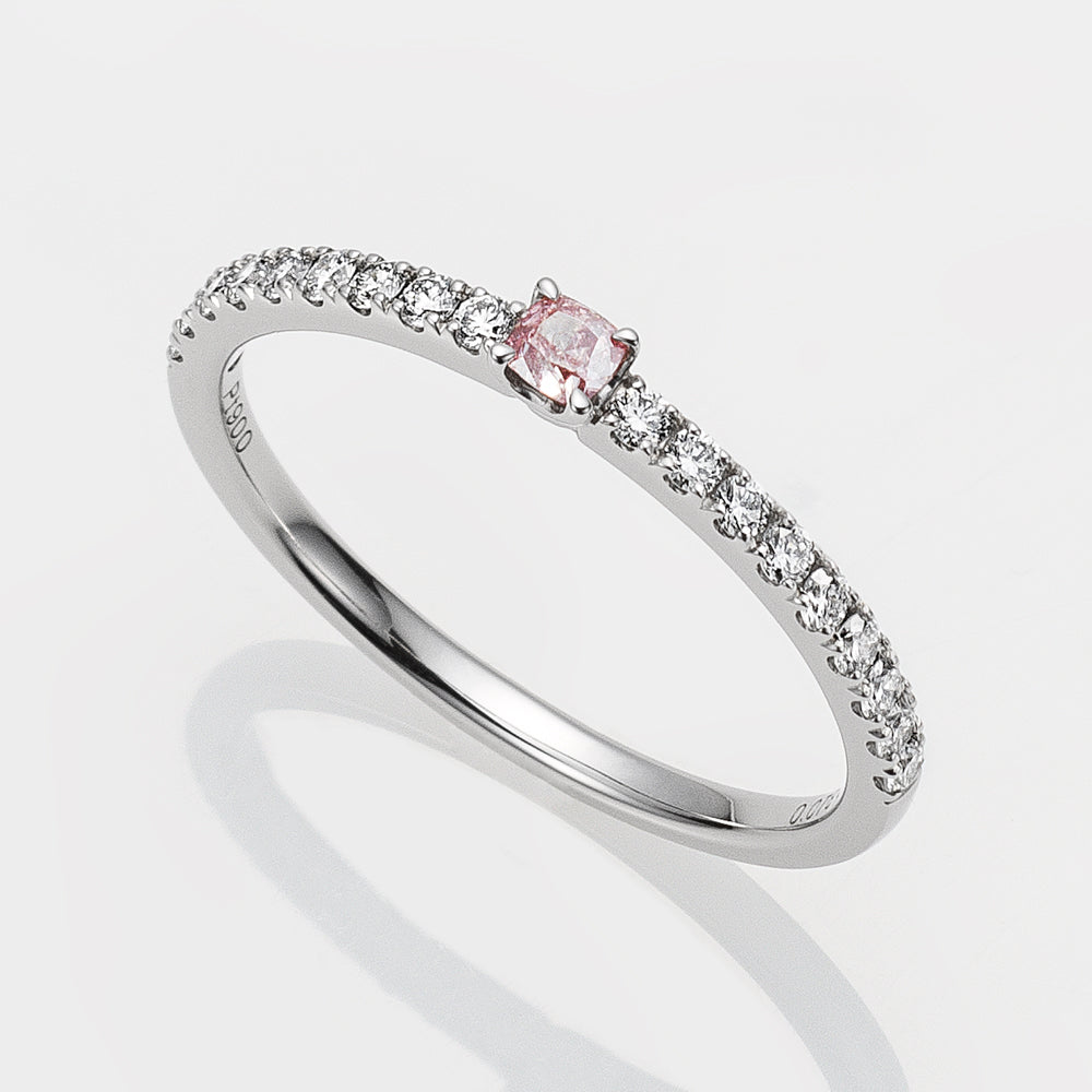 【限定1点】ピンクダイヤモンド プラチナリング(TINSEL ETERNITY/0.078カラット/Fancy Intense Purplish Pink/SI1/ラディアントカット/4月誕生石/鑑定書付)《JRGD1632》