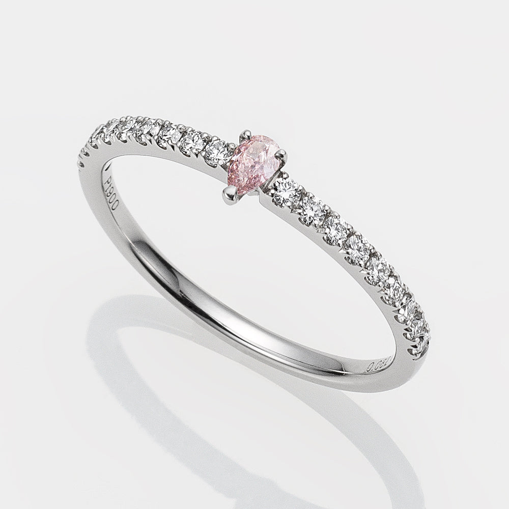 【限定1点】ピンクダイヤモンド プラチナリング(TINSEL ETERNITY/0.082カラット/Fancy Intense Pink/SI1/ペアシェイプ/4月誕生石/鑑定書付)《JRGD1633》