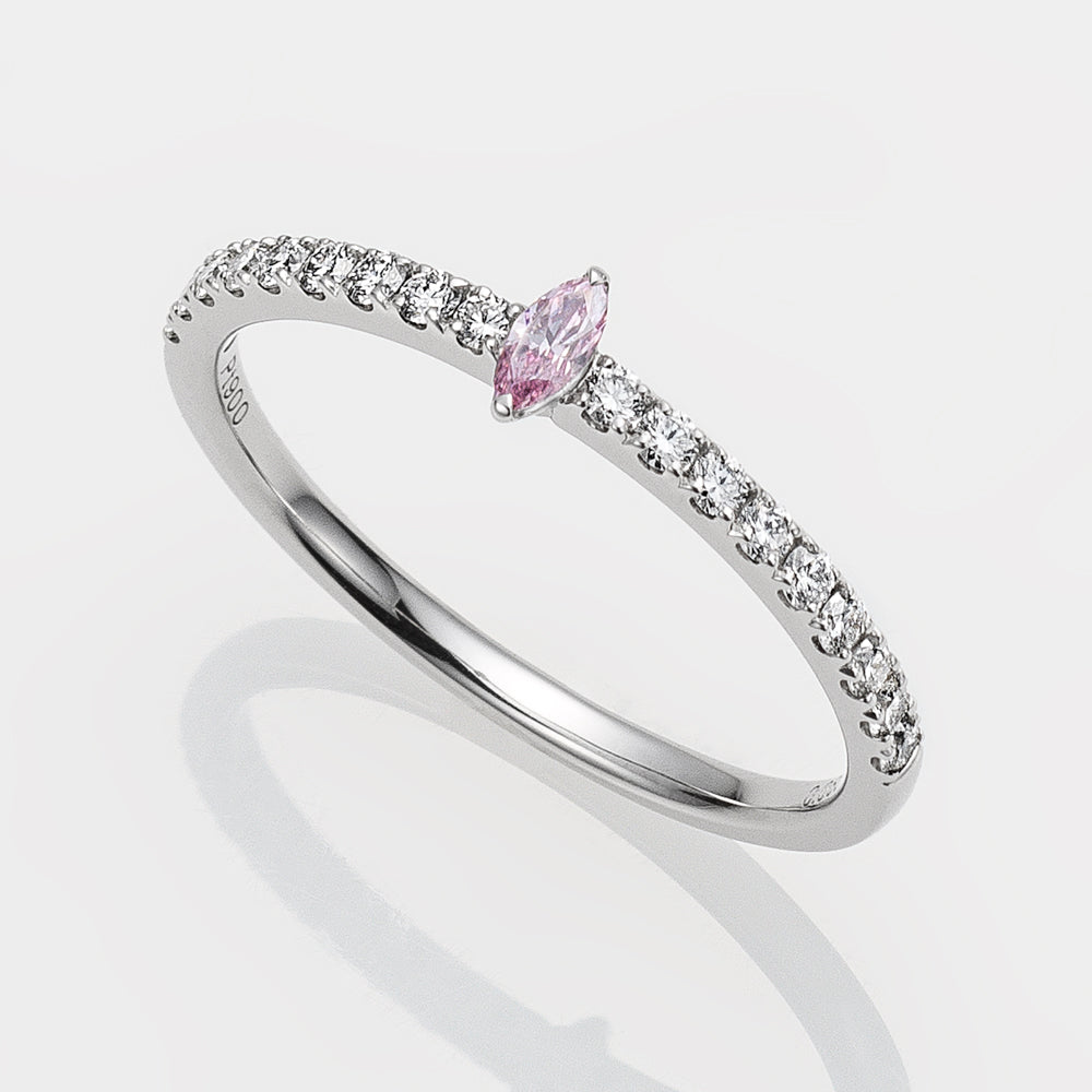【限定1点】ピンクダイヤモンド プラチナリング(TINSEL ETERNITY/0.060カラット/Fancy Purplish Pink/SI1/マーキースカット/4月誕生石)《JRGD1636》