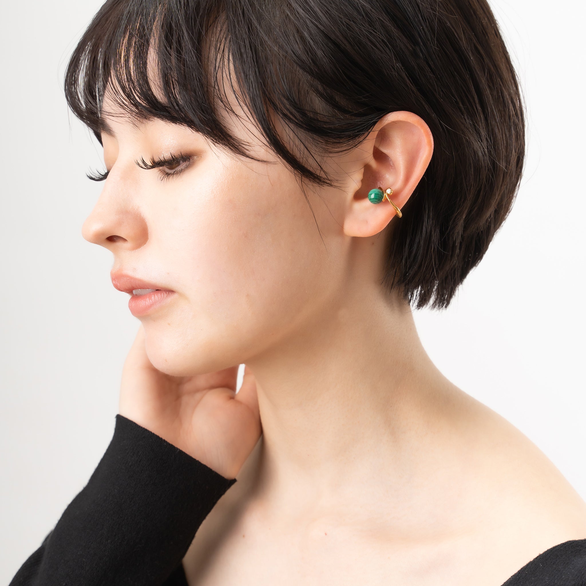 マラカイト/ダイヤモンド シルバーイヤーカフ(片側)《M0010026》