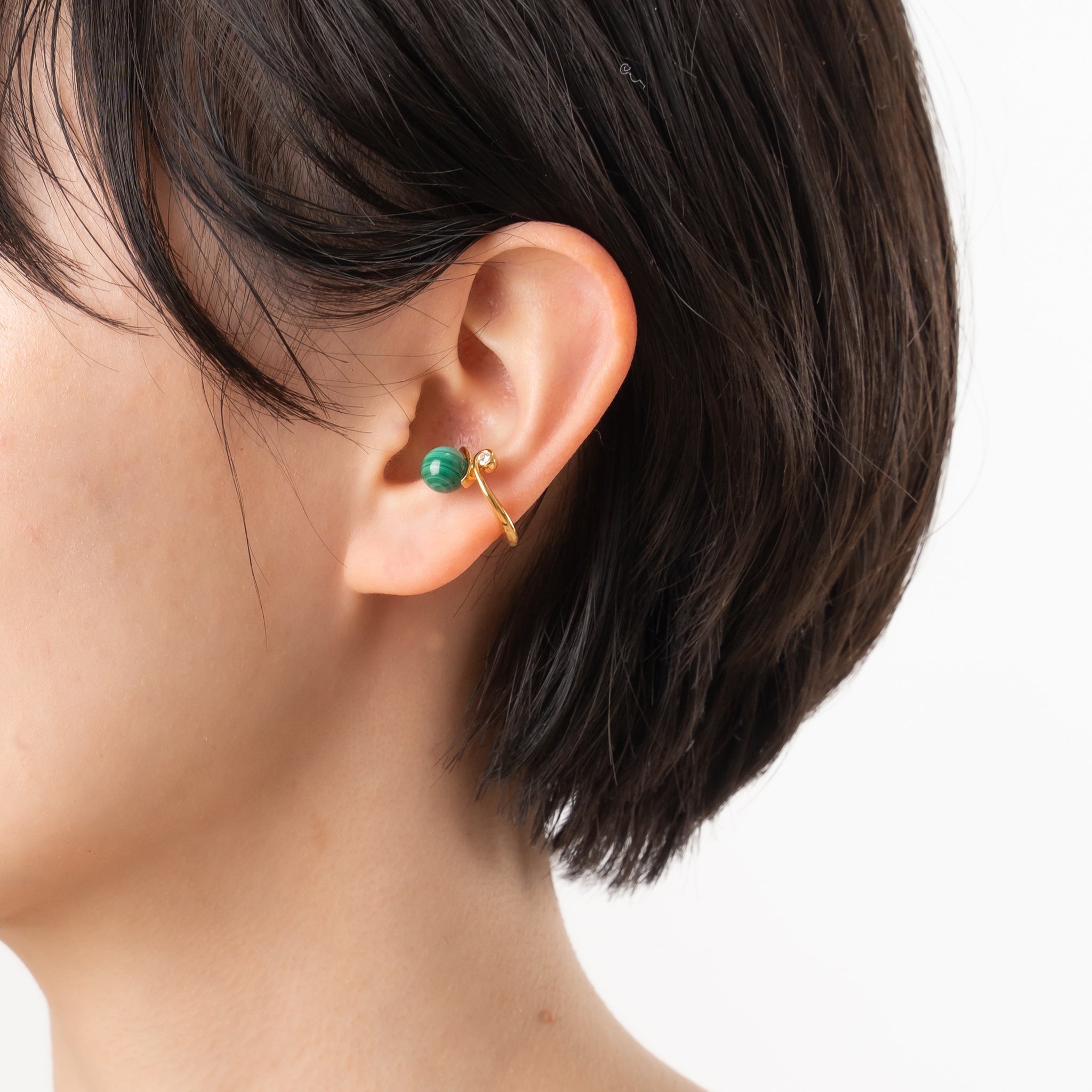 マラカイト/ダイヤモンド シルバーイヤーカフ(片側)《M0010026》