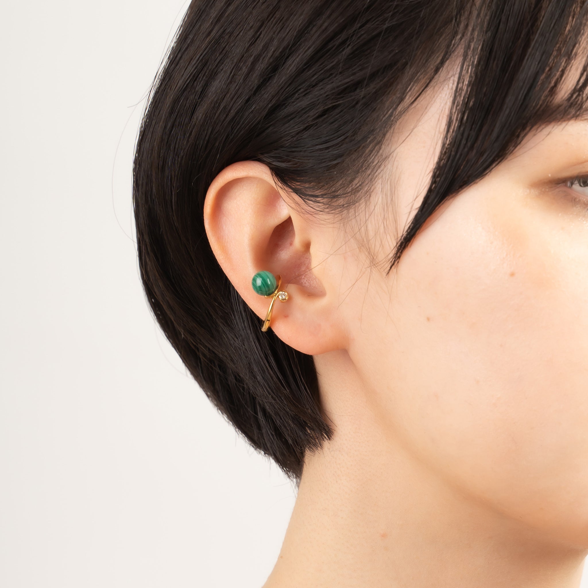 マラカイト/ダイヤモンド シルバーイヤーカフ(片側)《M0010026》