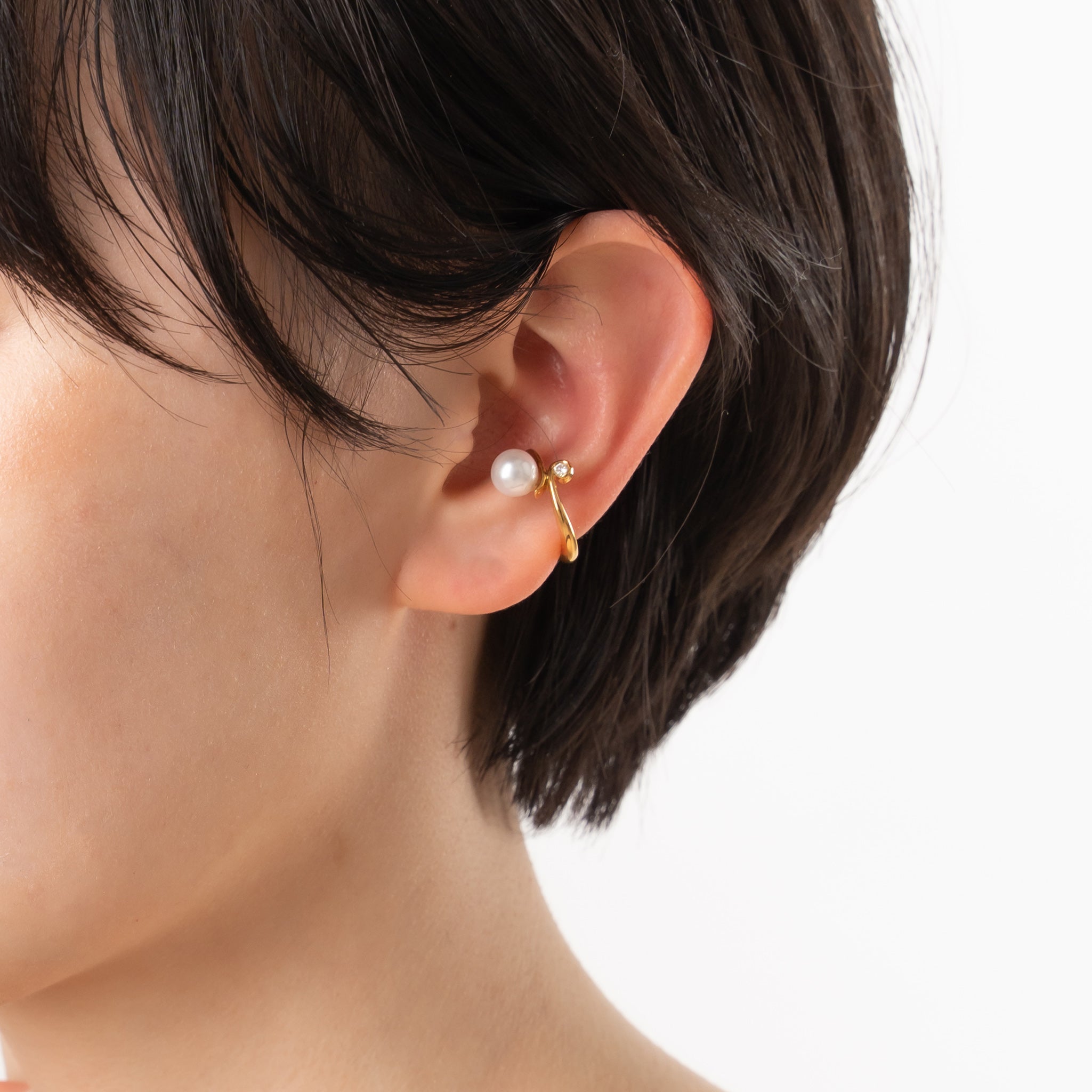 パール/ダイヤモンド シルバーイヤーカフ(アコヤ真珠/片側/6月誕生石)《M0010027》