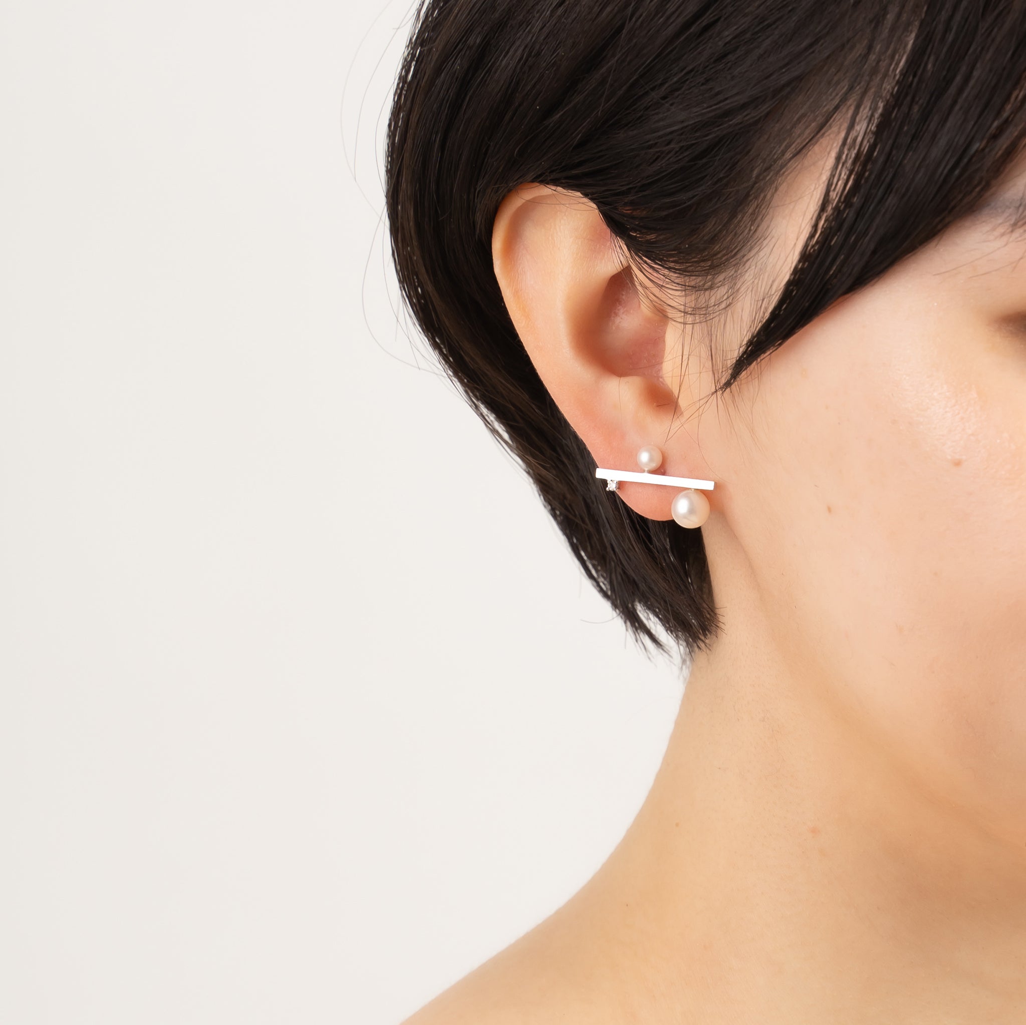 パール/ダイヤモンド シルバーピアス(アコヤ真珠/6月誕生石)《M0010045》