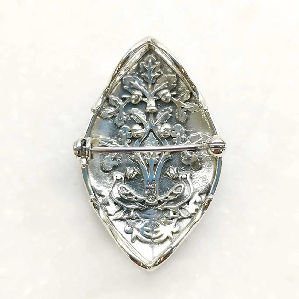 タイガーアイ/エナメル シルバーブローチ兼ペンダントトップ(兄弟ウサギ)《M0020010》