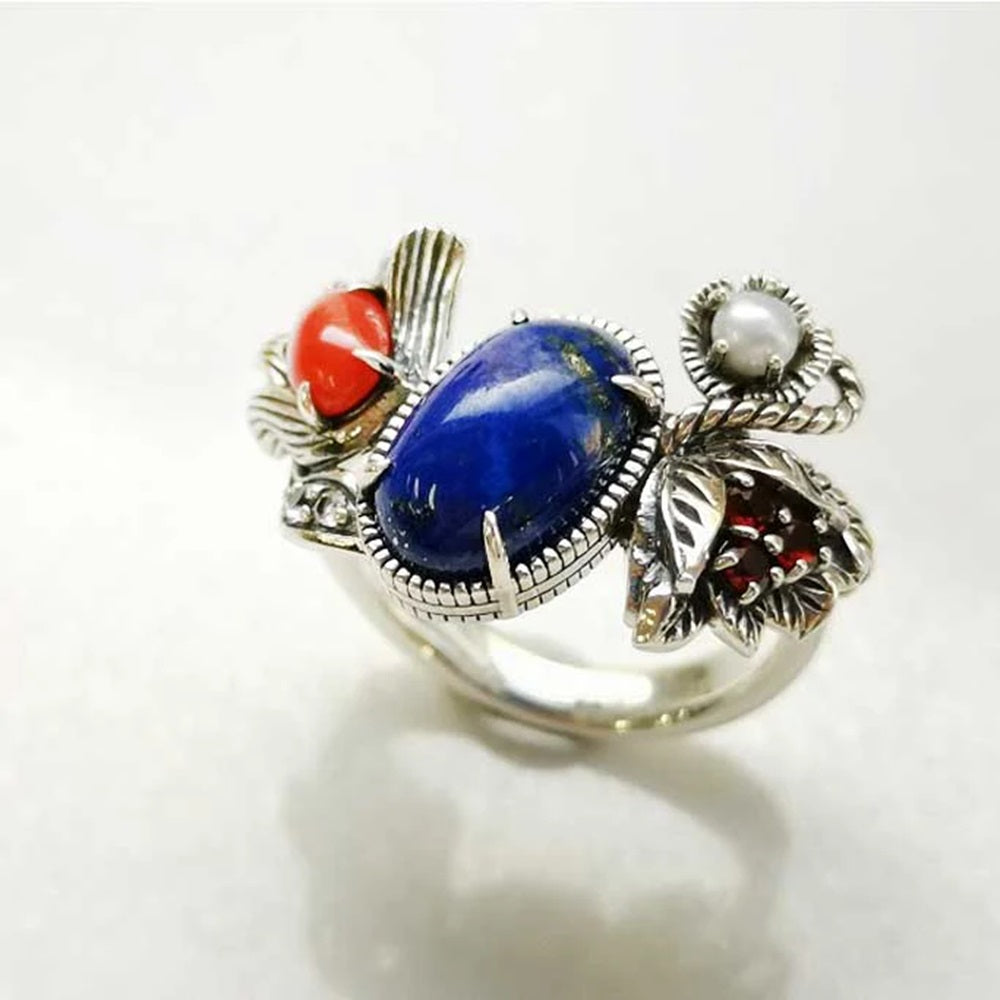 ラピスラズリ/珊瑚(さんご) シルバーリング(メドウェイ)《M0020017》