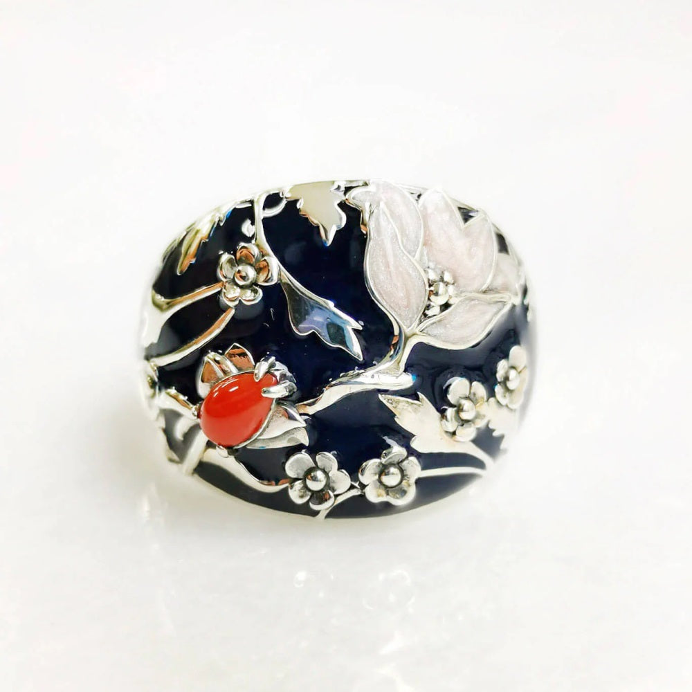 珊瑚(さんご)/エナメル シルバーリング(メドウェイ)《M0020020》