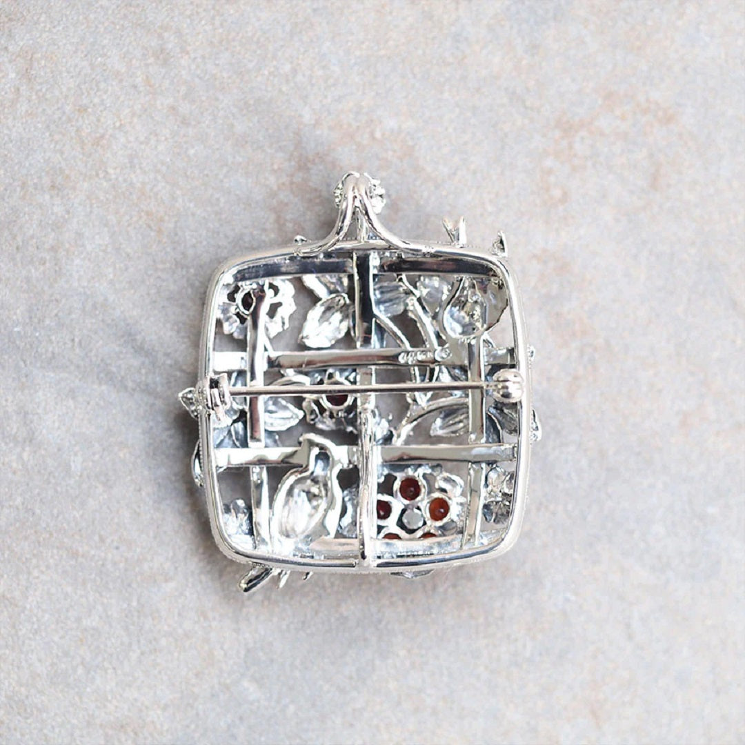 ガーネット/ホワイトトパーズ シルバーブローチ兼ペンダントップ(格子垣)《M0020037》