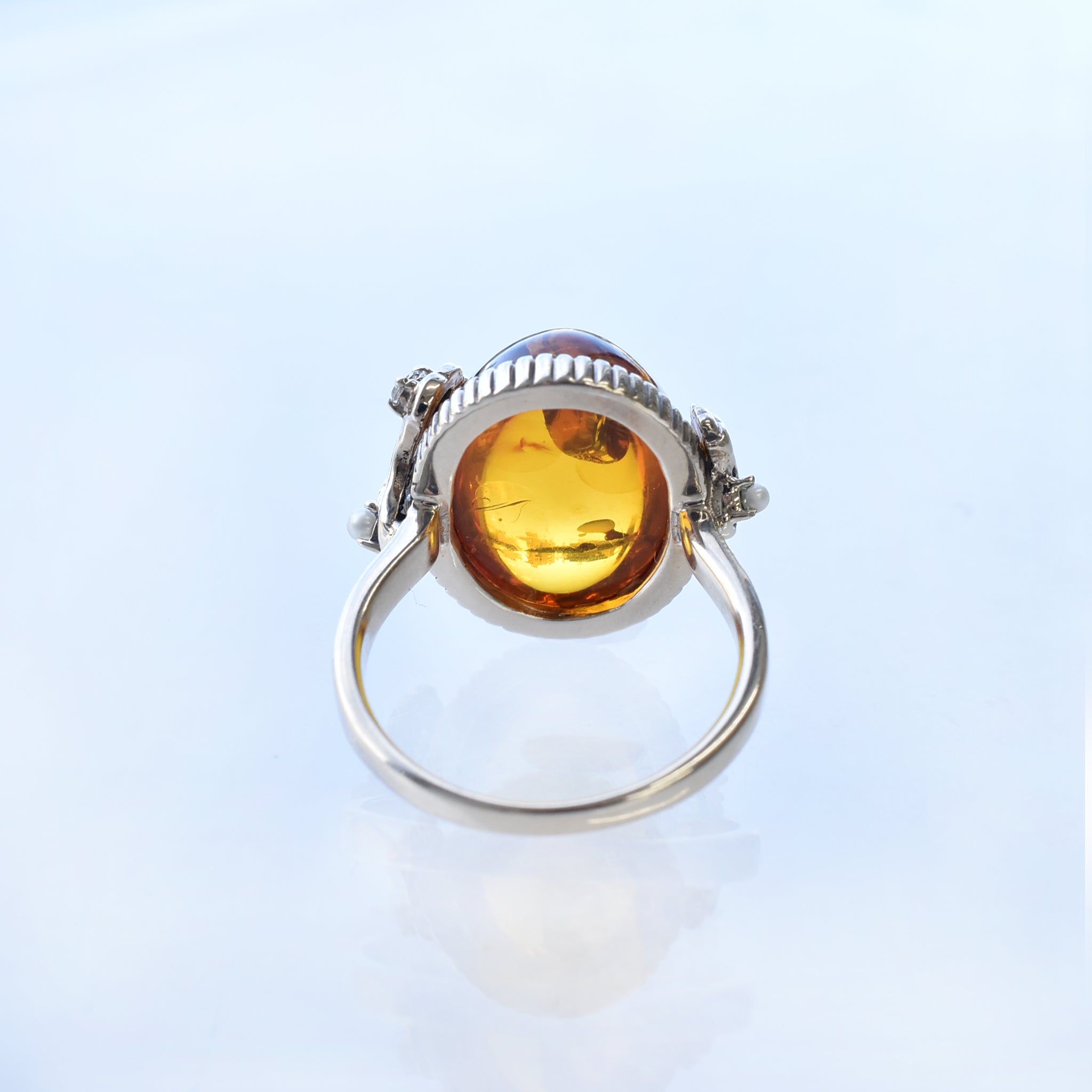 琥珀(こはく)/ホワイトトパーズ シルバーリング(やぐるまぎく)《M0020038》