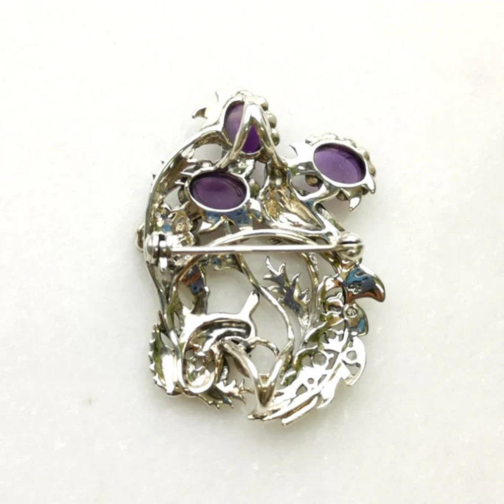 アメシスト/パール シルバーブローチ兼ペンダントトップ(リスとナイチンゲール)《M0020061》