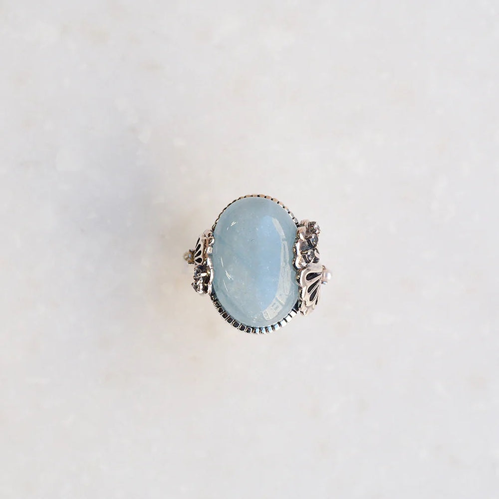 アクアマリン/パール シルバーリング(11.1カラット/チューリップ)《M0020065》