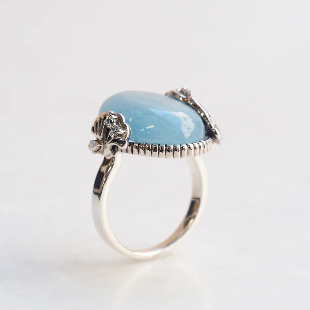 アクアマリン/パール シルバーリング(11.1カラット/チューリップ)《M0020065》