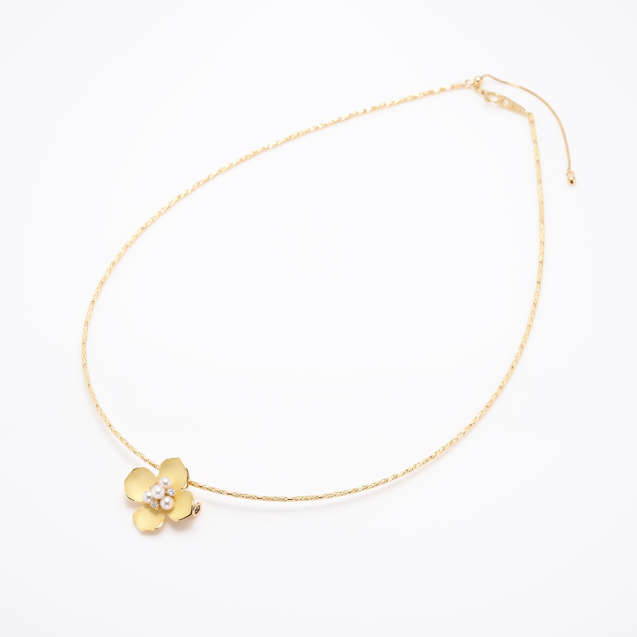 パール K18ネックレス兼ブローチ(アコヤ真珠/花水木<ハナミズキ>モチーフ/6月誕生石/鑑別書付き)《M0030011》