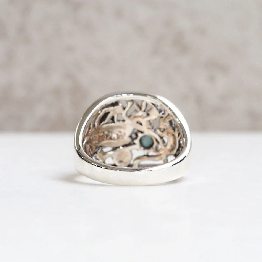 張り合わせ石(ラリマー/シェル/クォーツ) シルバーリング(鳥獣戯画)《M0050001》