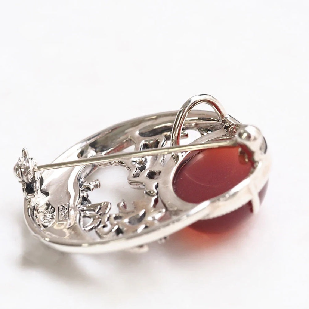 カーネリアン/マルカジット シルバーブローチ兼ペンダントトップ(鳥獣戯画)《M0050006》