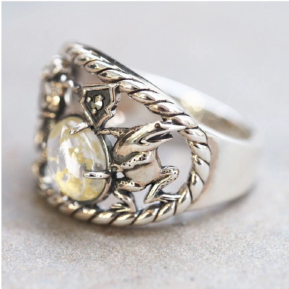 張り合わせ石(クォーツ/金箔) シルバーリング(鳥獣戯画)《M0050008》