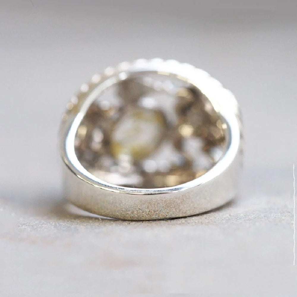 張り合わせ石(クォーツ/金箔) シルバーリング(鳥獣戯画)《M0050008》