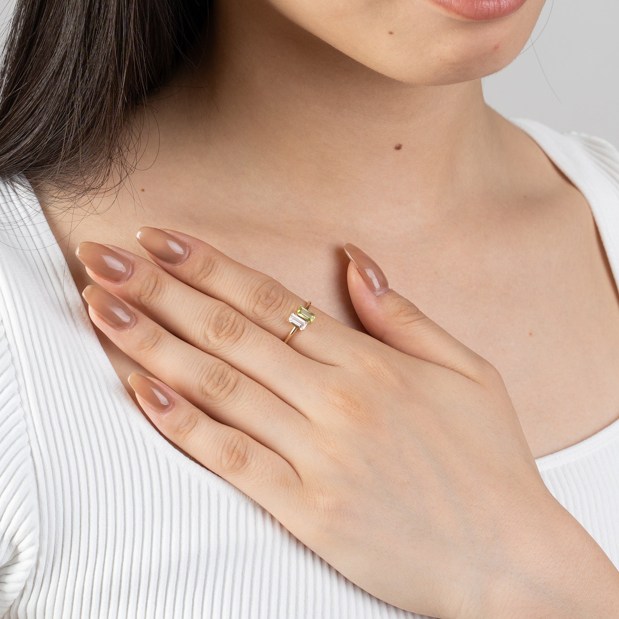 ロッククリスタル/ペリドット K10リング《M0060002》