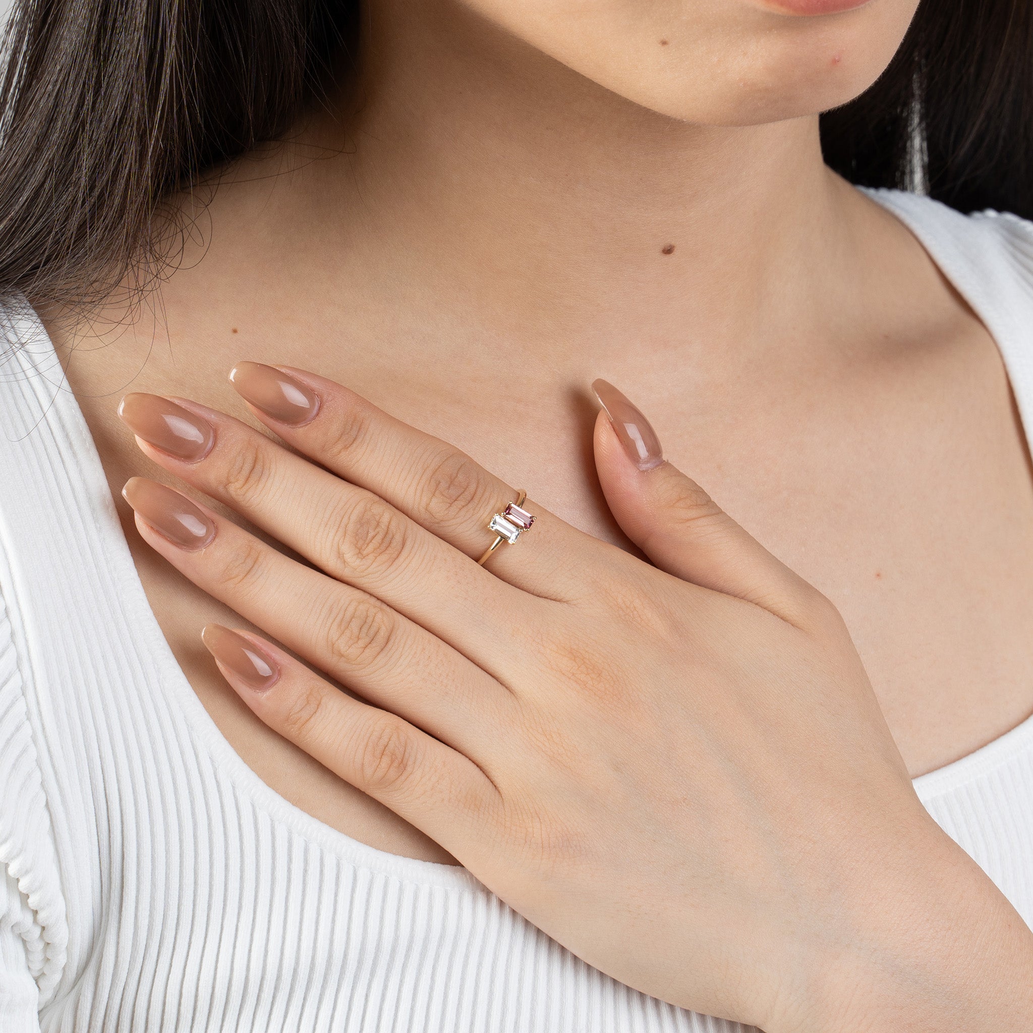 ロッククリスタル/ピンクトルマリン K10リング《M0060003》