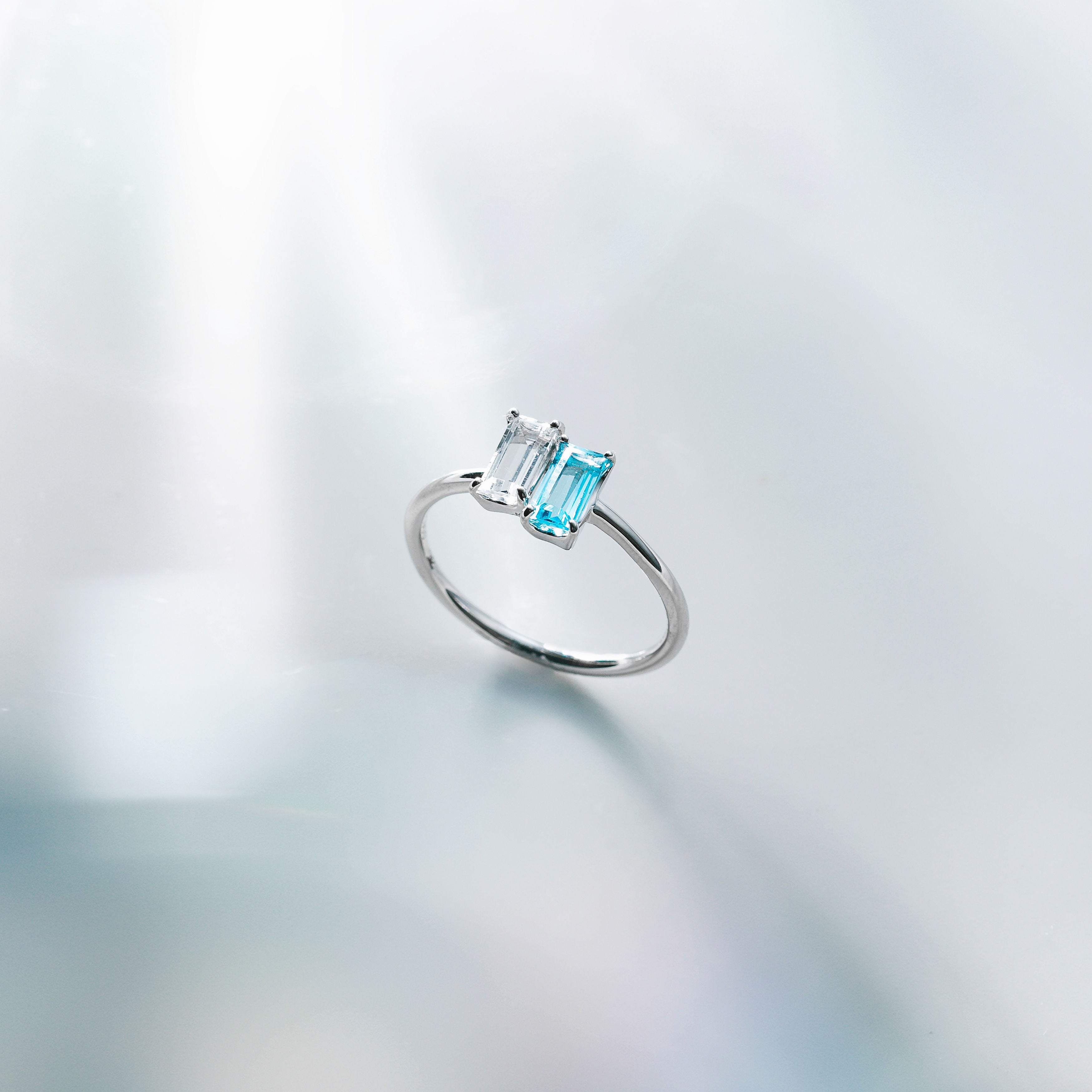 ロッククリスタル/ブルートパーズ プラチナリング《M0060004》