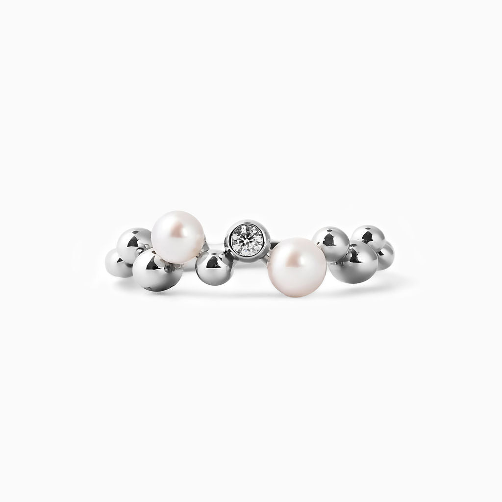 Senga プラチナ パールリング アコヤ真珠 パールリング 8.5-9mm Pt900 プラチナ ダイヤ 0.06ct