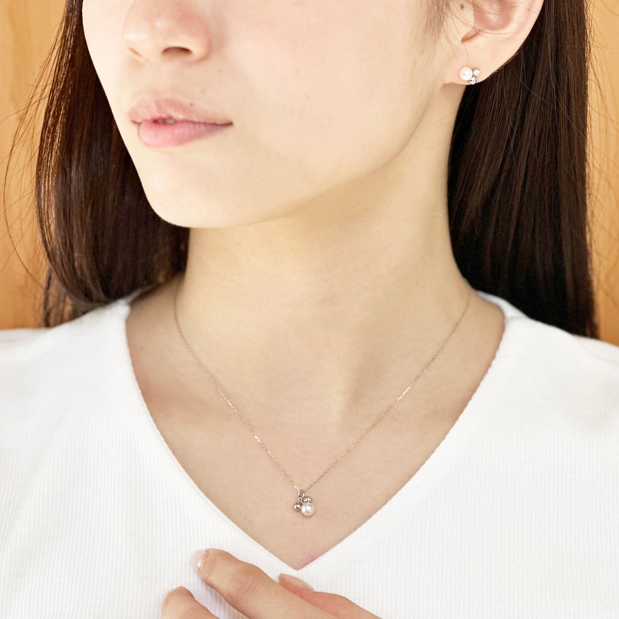 パール/ダイヤモンド プラチナネックレス(アコヤ真珠)《M0060026》