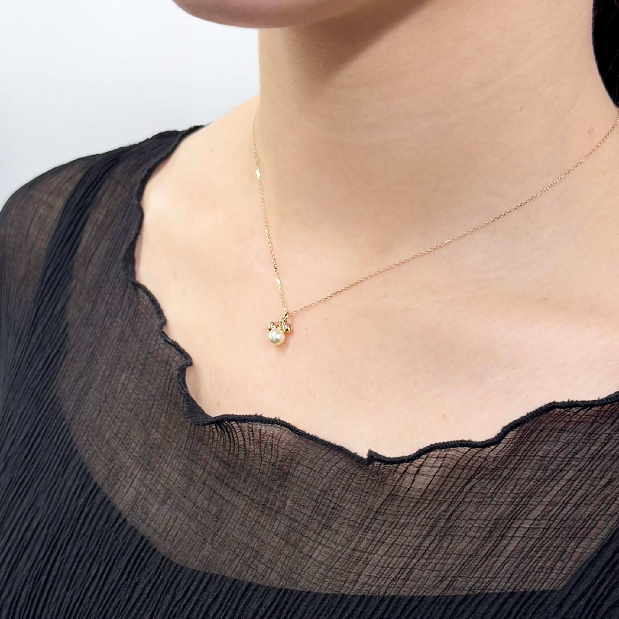 パール/ダイヤモンド K10ネックレス(アコヤ真珠)《M0060027》