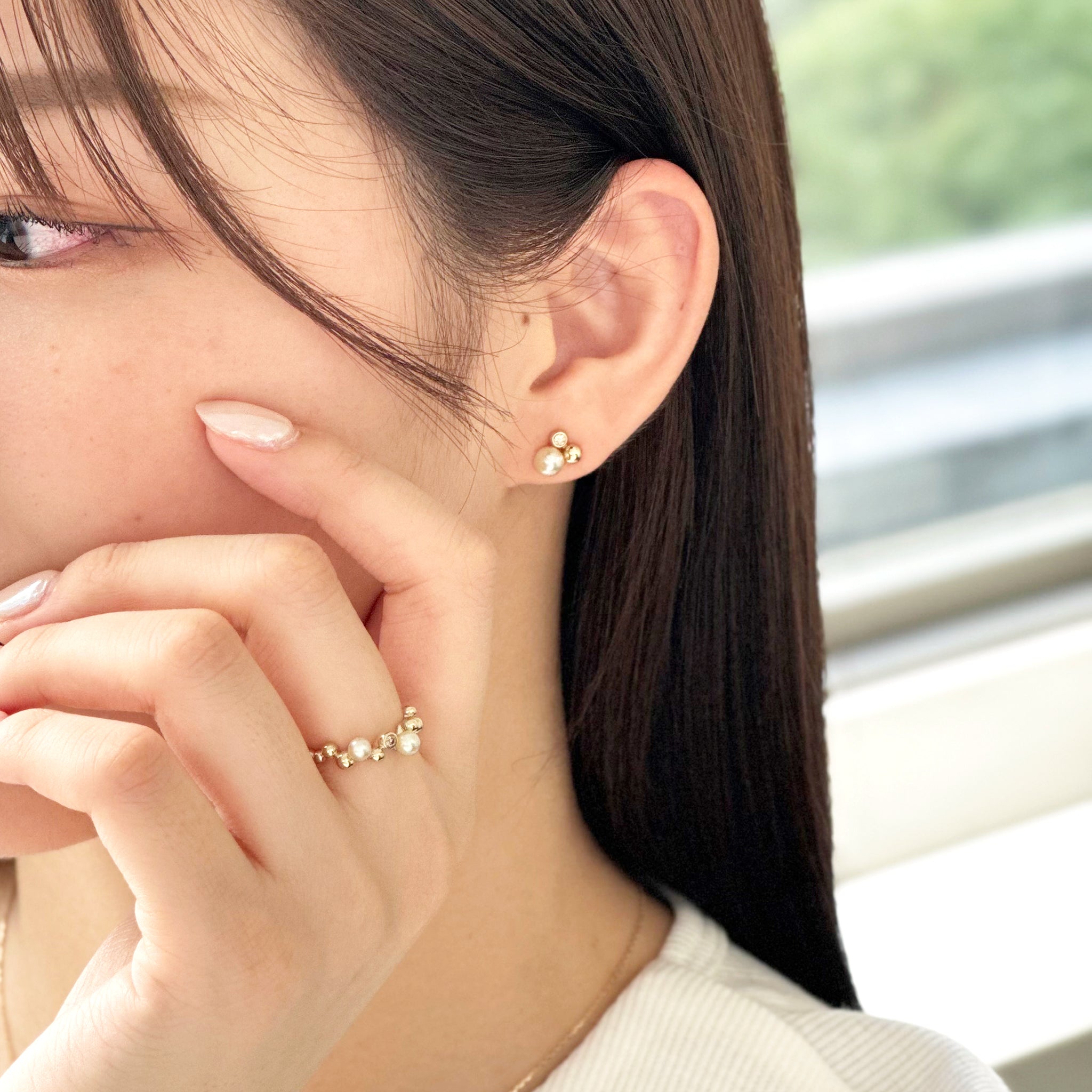 パール/ダイヤモンド K10ピアス(アコヤ真珠)《M0060029》