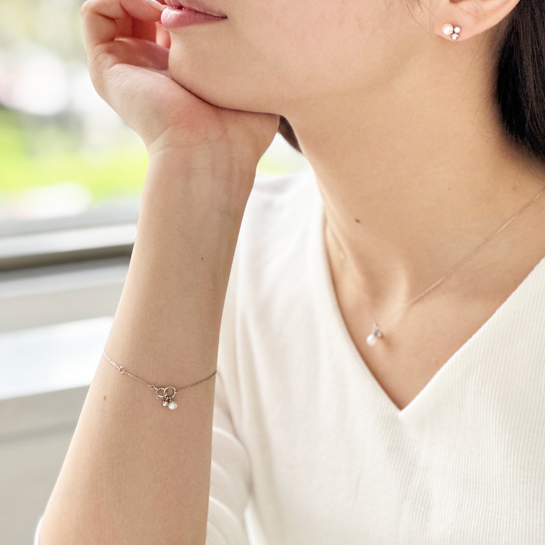 パール/ダイヤモンド プラチナブレスレット(アコヤ真珠)《M0060030》