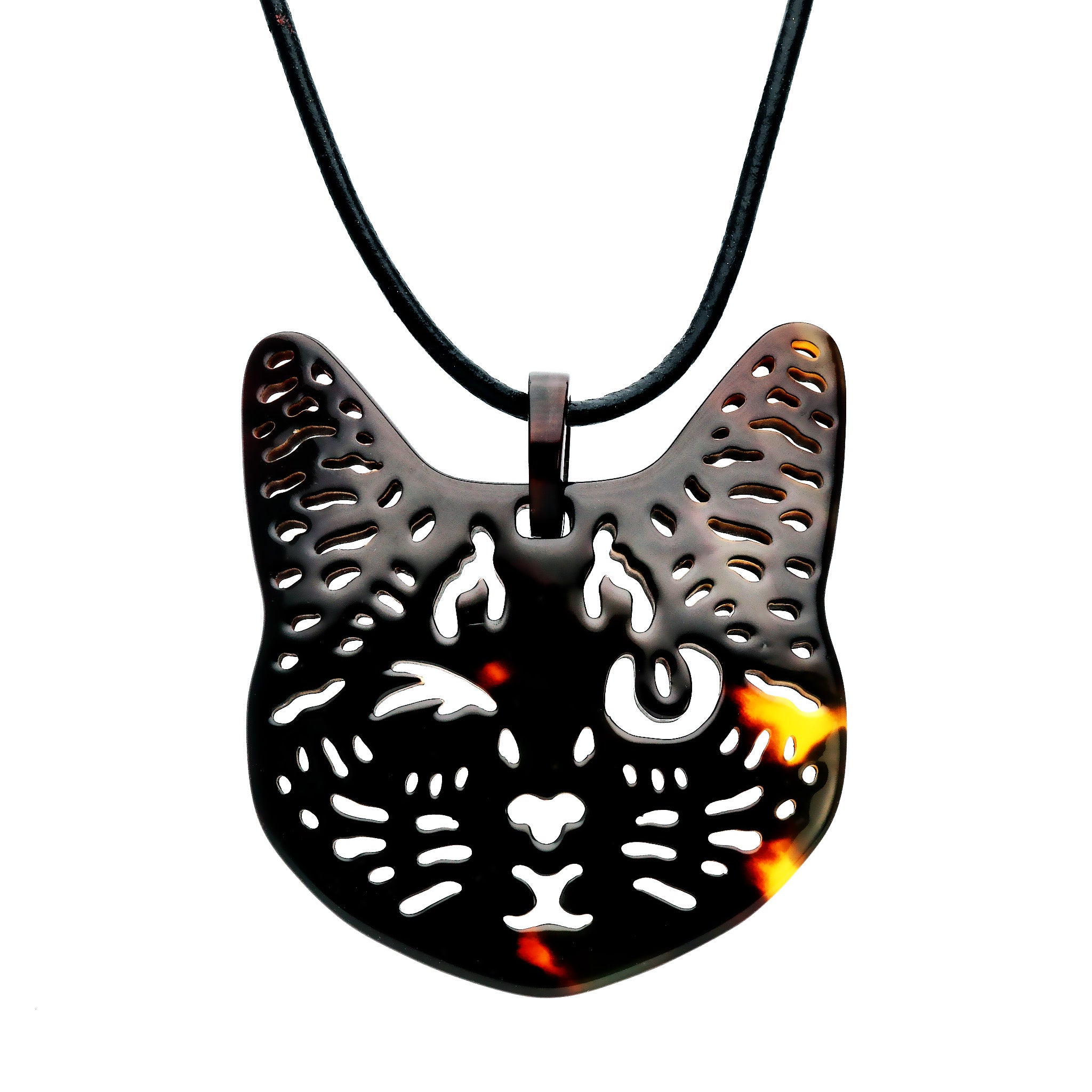 べっ甲 革ヒモネックレス(ウィンク/ネコモチーフ/ロング/75cm)《M0080001》