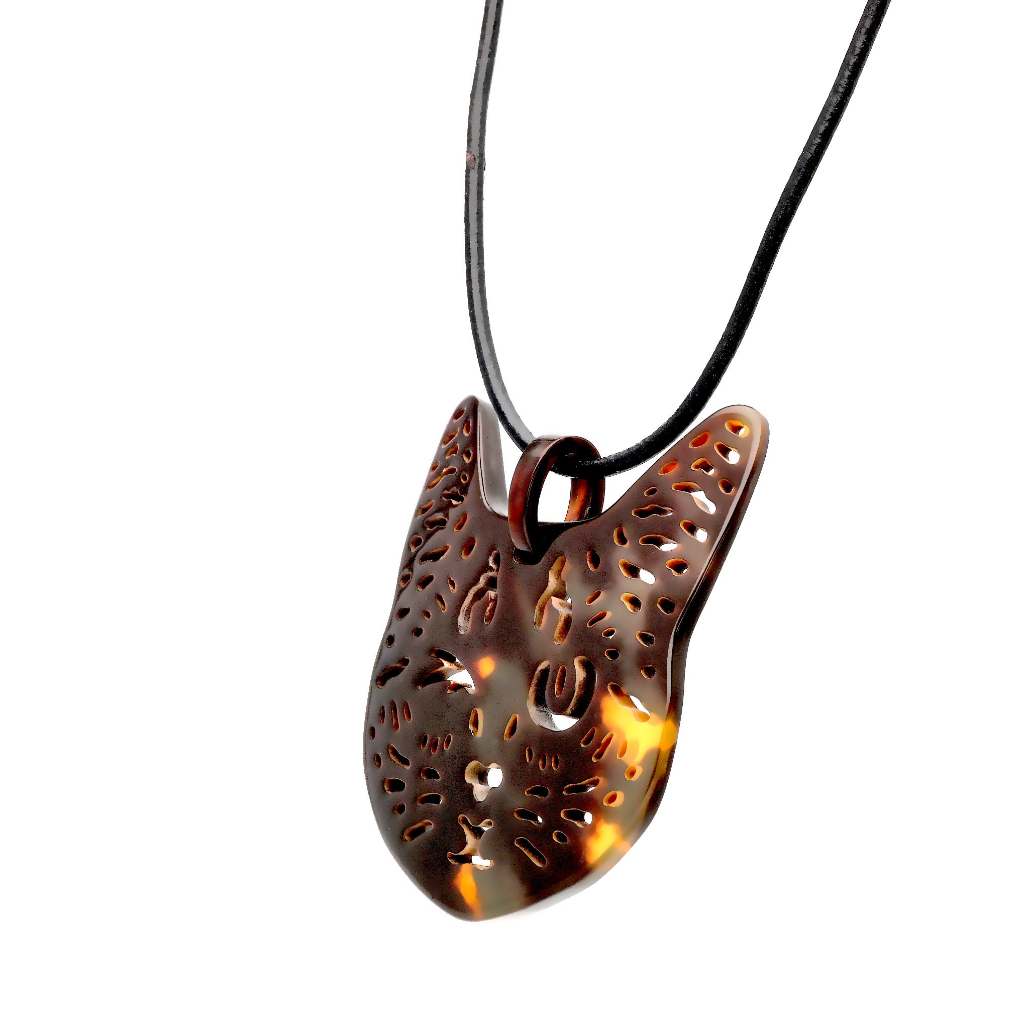 べっ甲 革ヒモネックレス(ウィンク/ネコモチーフ/ロング/75cm)《M0080001》