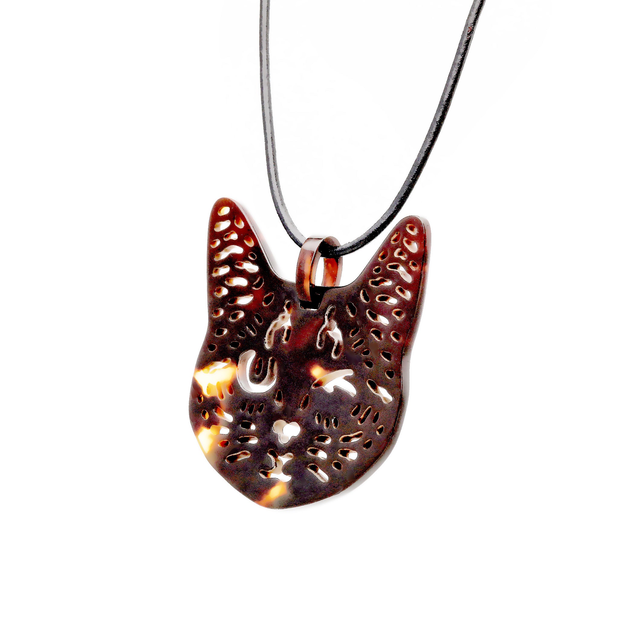 べっ甲 革ヒモネックレス(ウィンク/ネコモチーフ/ロング/75cm)《M0080001》