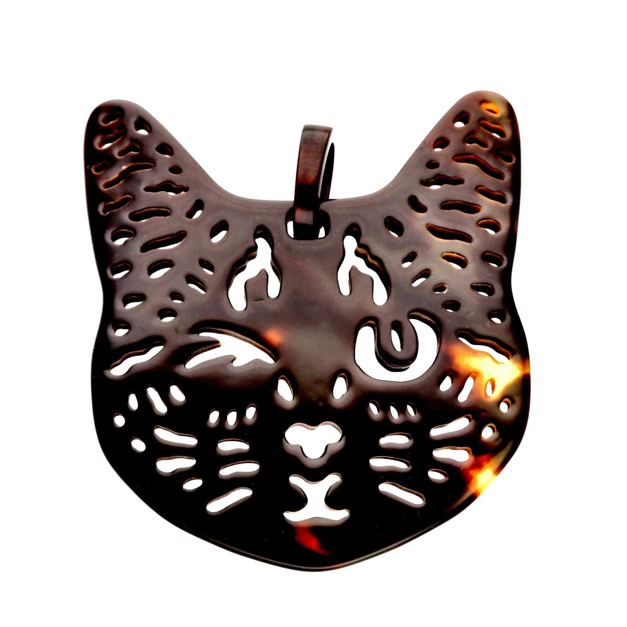 べっ甲 革ヒモネックレス(ウィンク/ネコモチーフ/ロング/75cm)《M0080001》