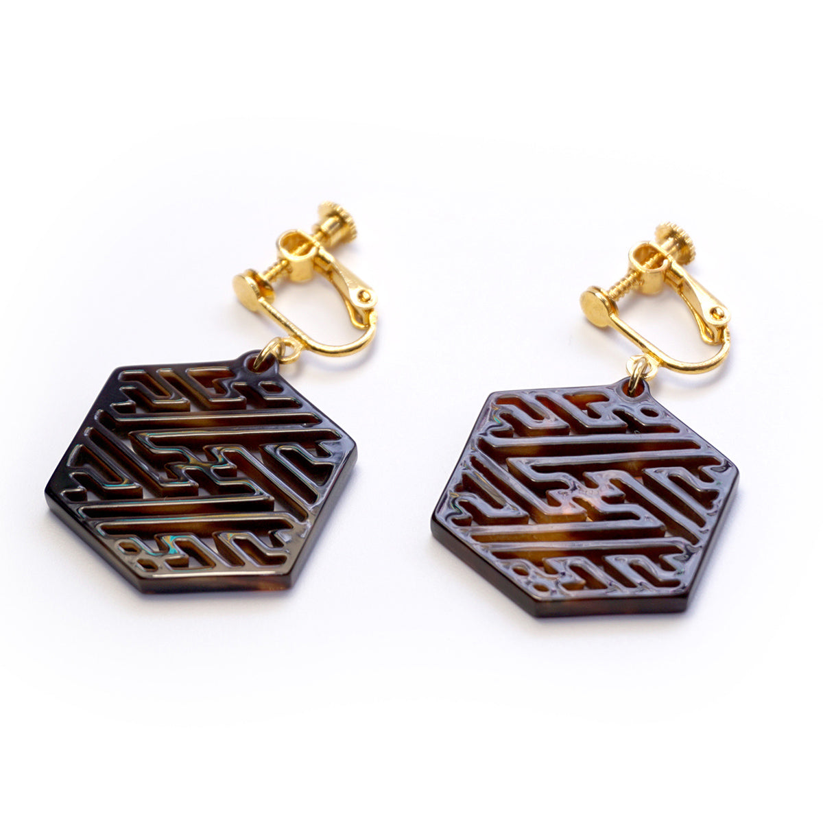 べっ甲 イヤリング(紗綾形)《M0080015》