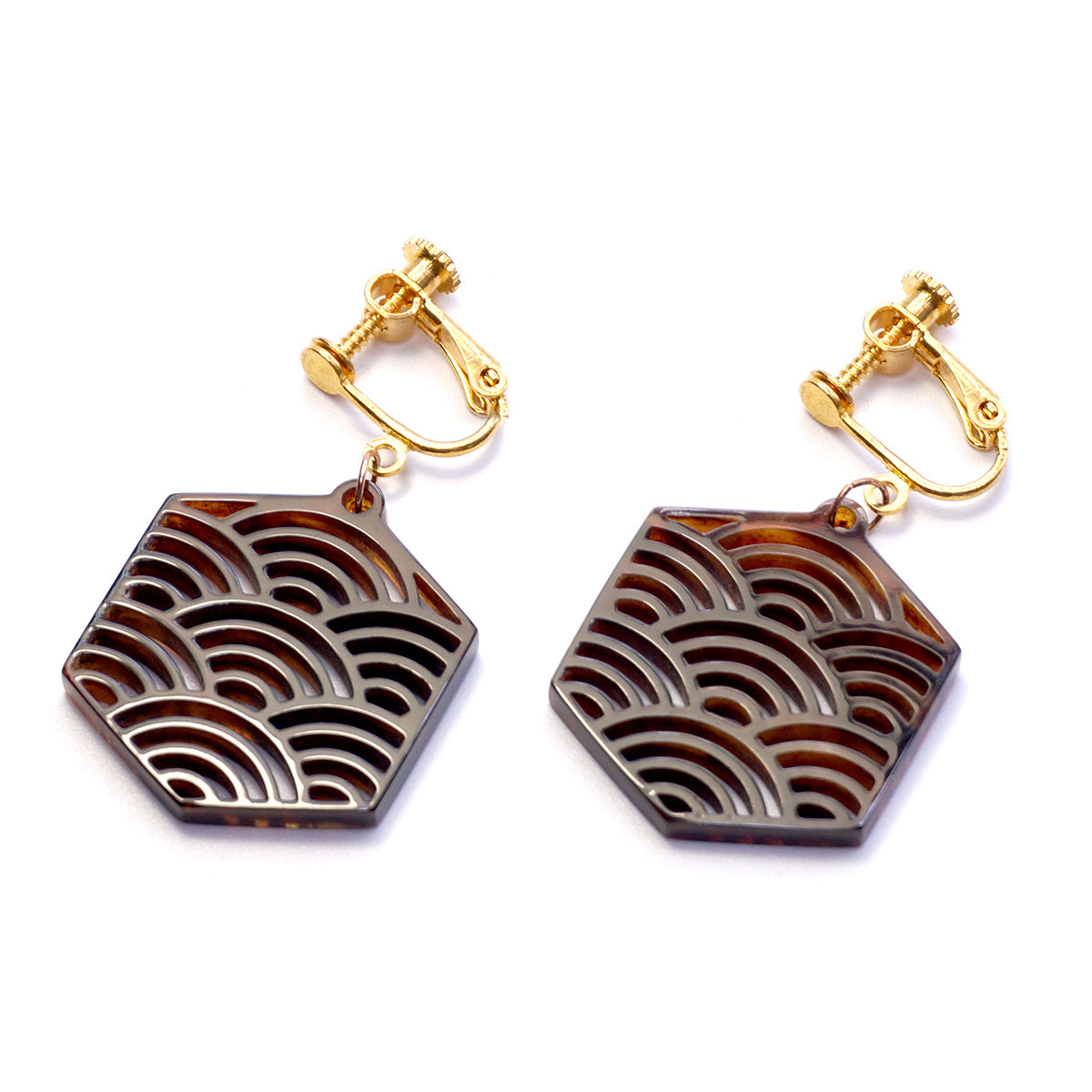 べっ甲 イヤリング(青海波)《M0080017》