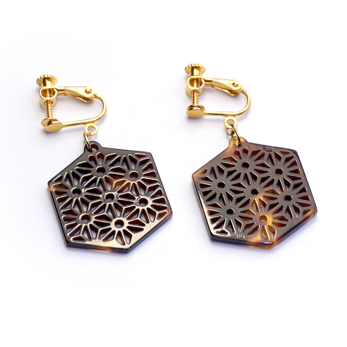 べっ甲 イヤリング(麻の葉)《M0080019》