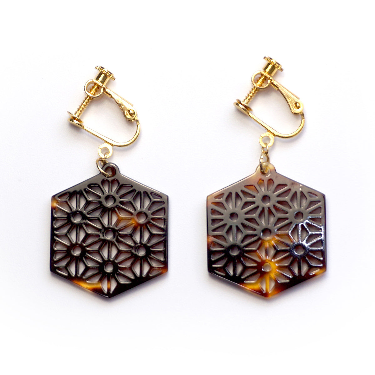 べっ甲 イヤリング(麻の葉)《M0080019》