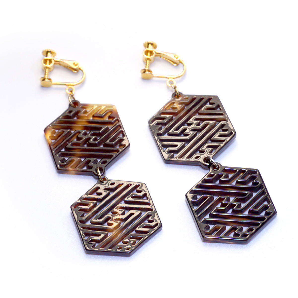 べっ甲 イヤリング(紗綾形)《M0080025》