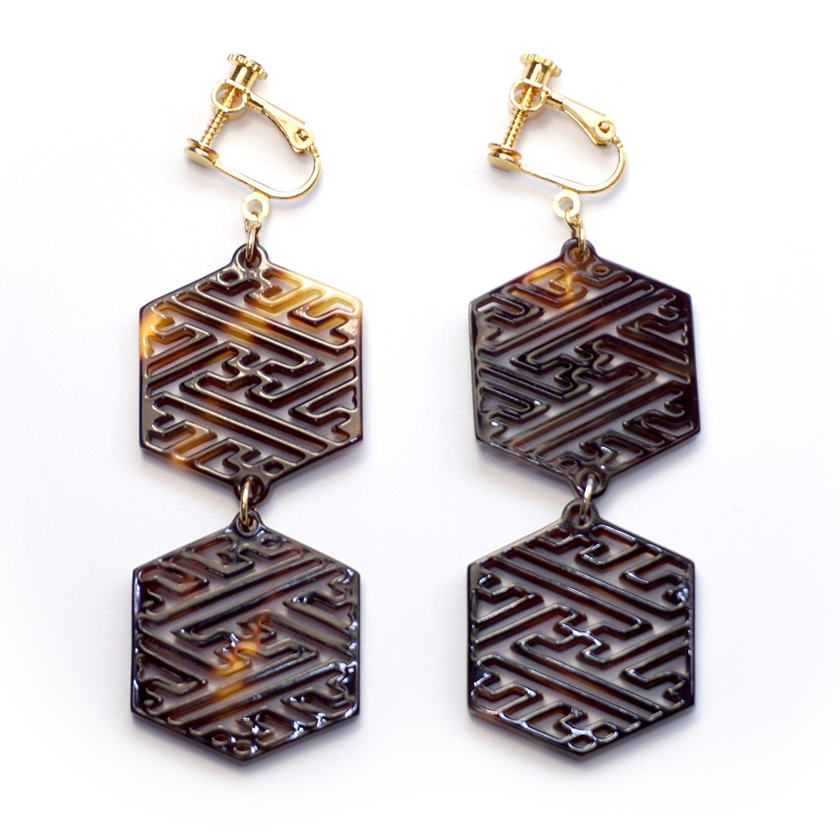 べっ甲 イヤリング(紗綾形)《M0080025》