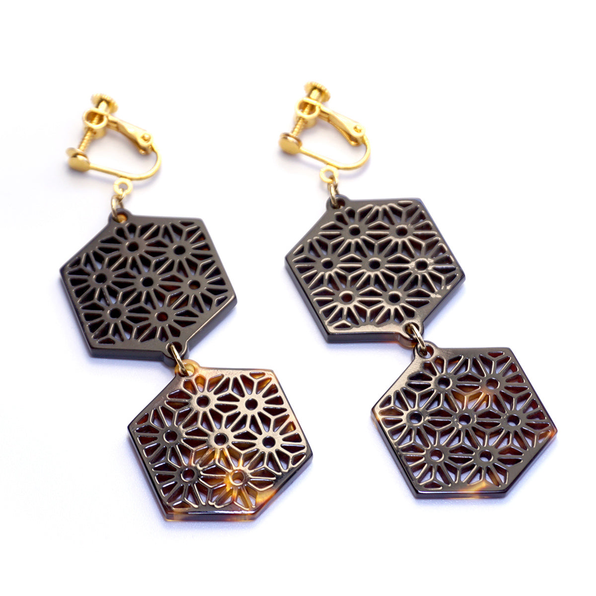 べっ甲 イヤリング(麻の葉)《M0080027》