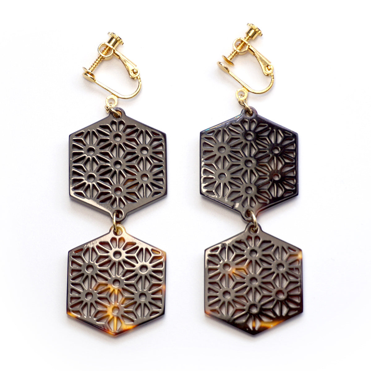 べっ甲 イヤリング(麻の葉)《M0080027》