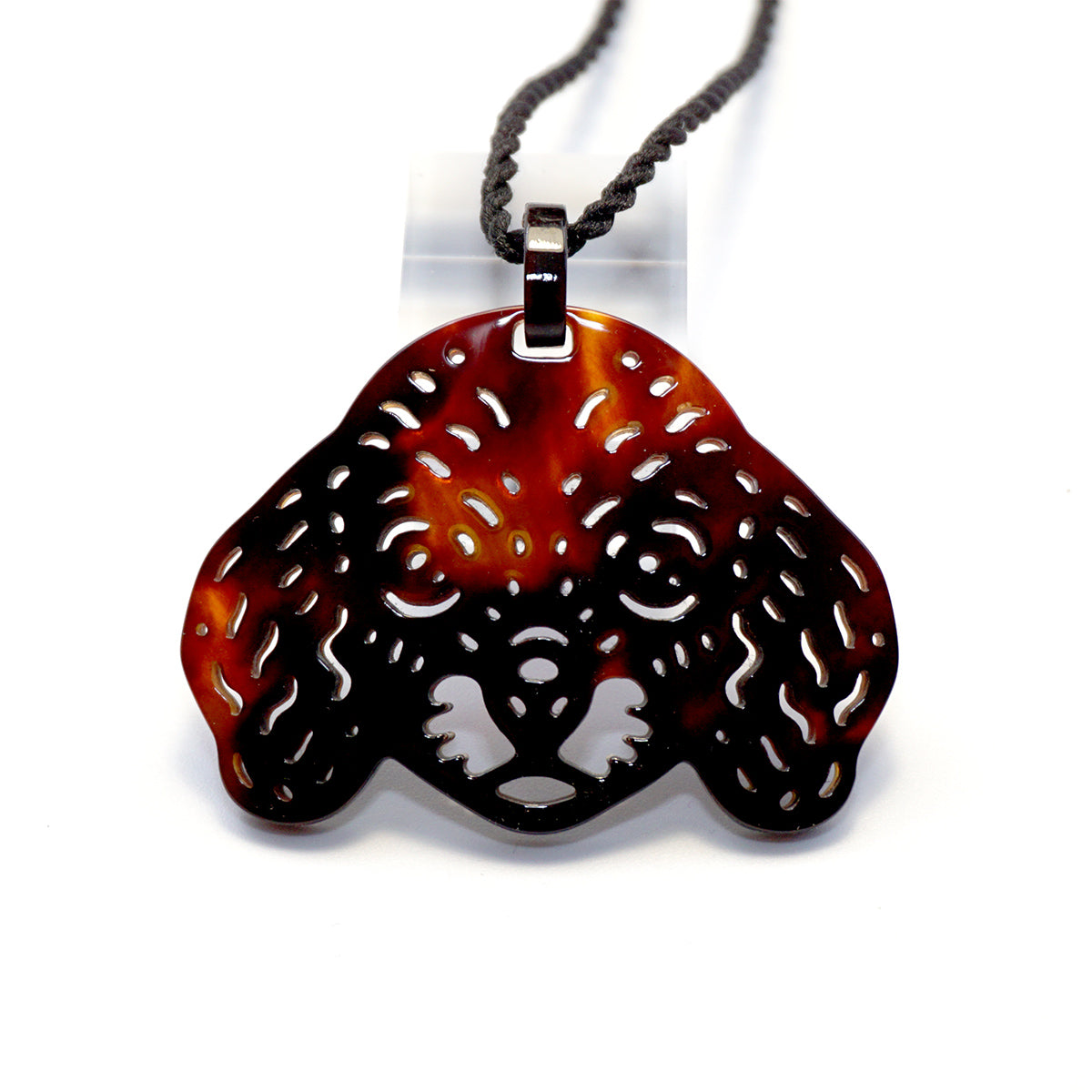 べっ甲 ネックレス(ダックスフントモチーフ/シルクコード/ロング/90cm)《M0080037》