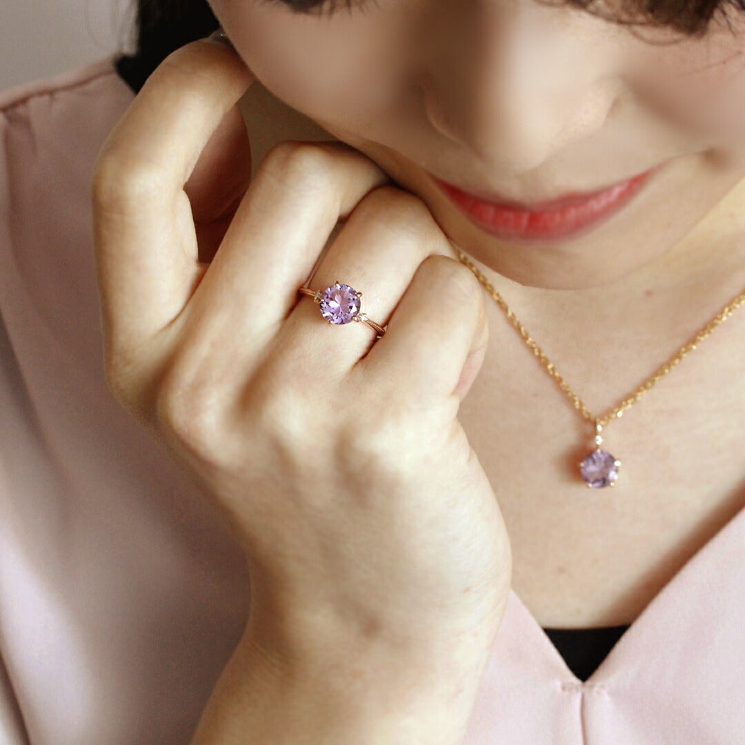 ローズアメシスト K10リング(さくらインカット/グラントワザクラ/2月誕生石) 《M0100003》