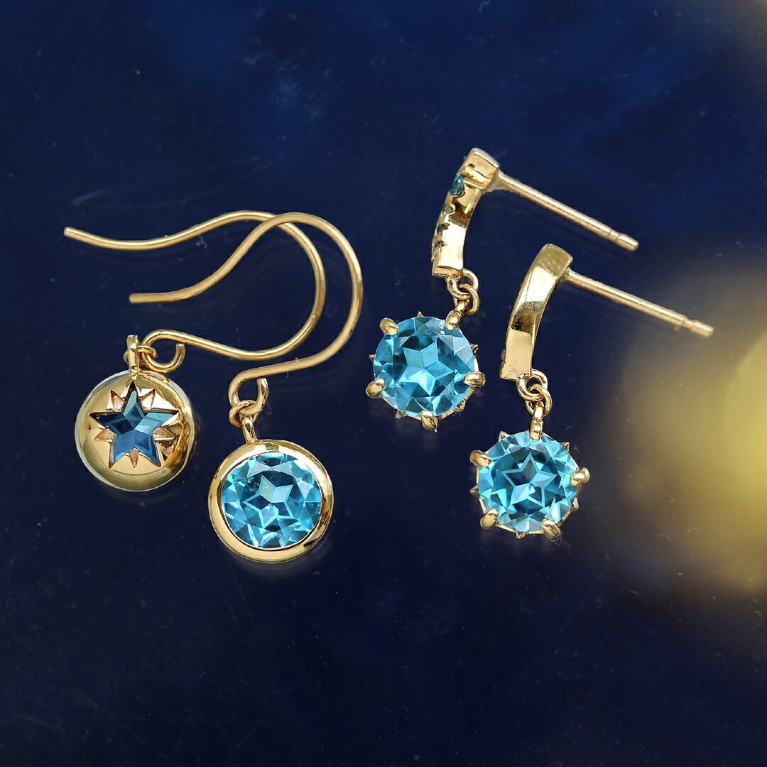 ブルートパーズ K10ピアス(フック/スターインカット/【一番星】スターシャイン/11月誕生石) 《M0100007》