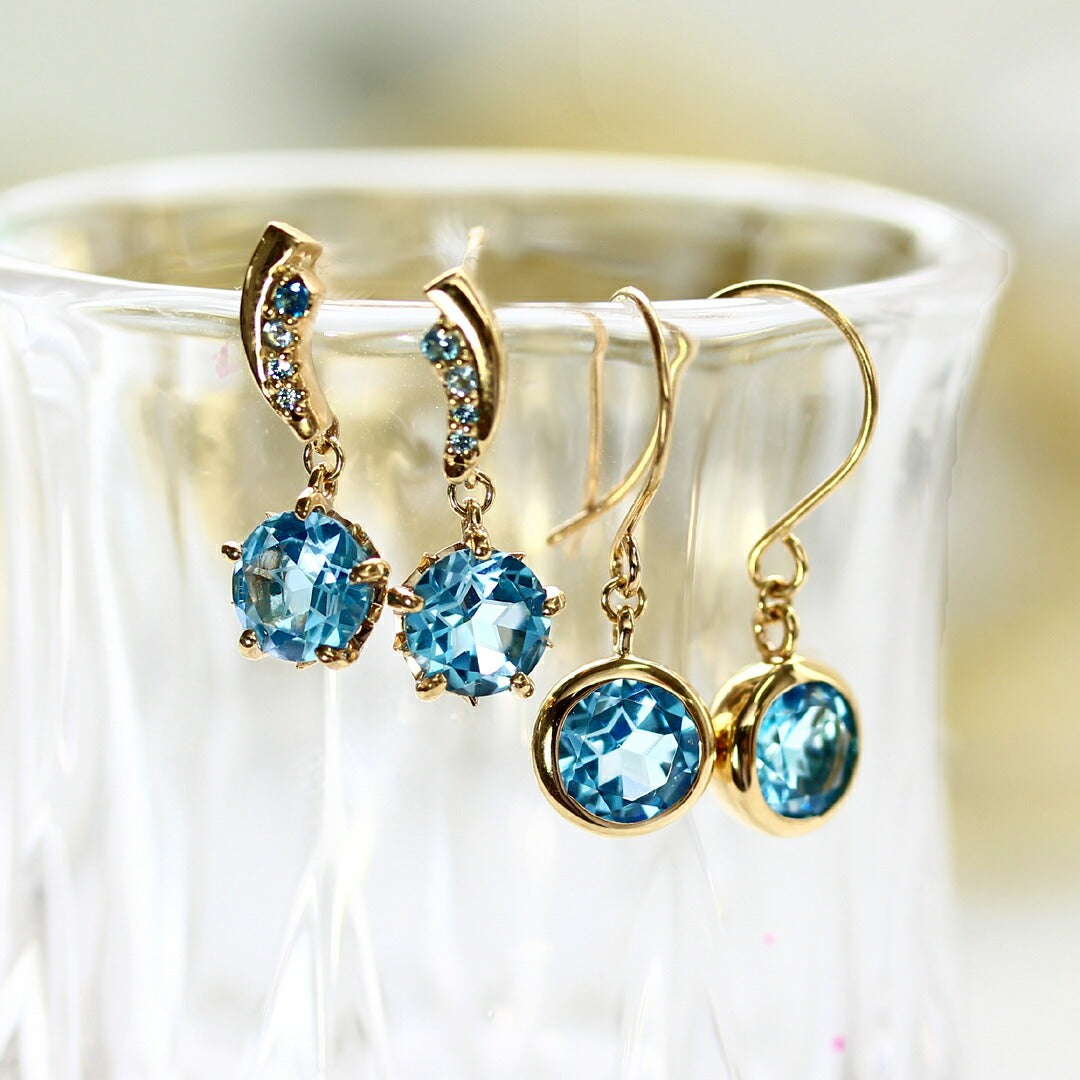 ブルートパーズ K10ピアス(フック/スターインカット/【一番星】スターシャイン/11月誕生石) 《M0100007》