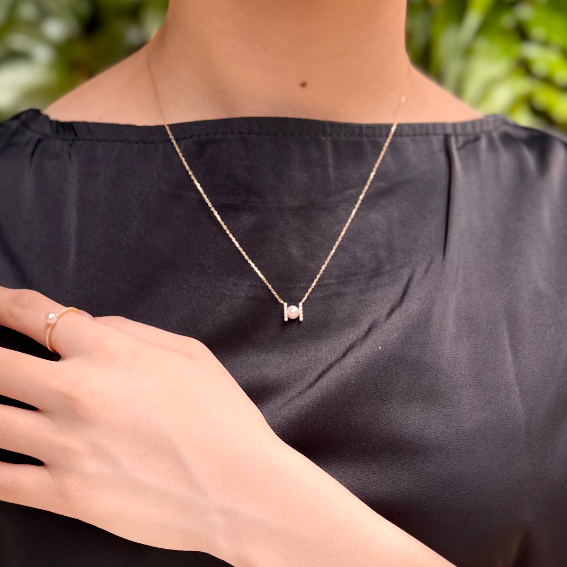 パール/ダイヤモンド K18ネックレス(アコヤ真珠/4.5mm)〈M0110011〉