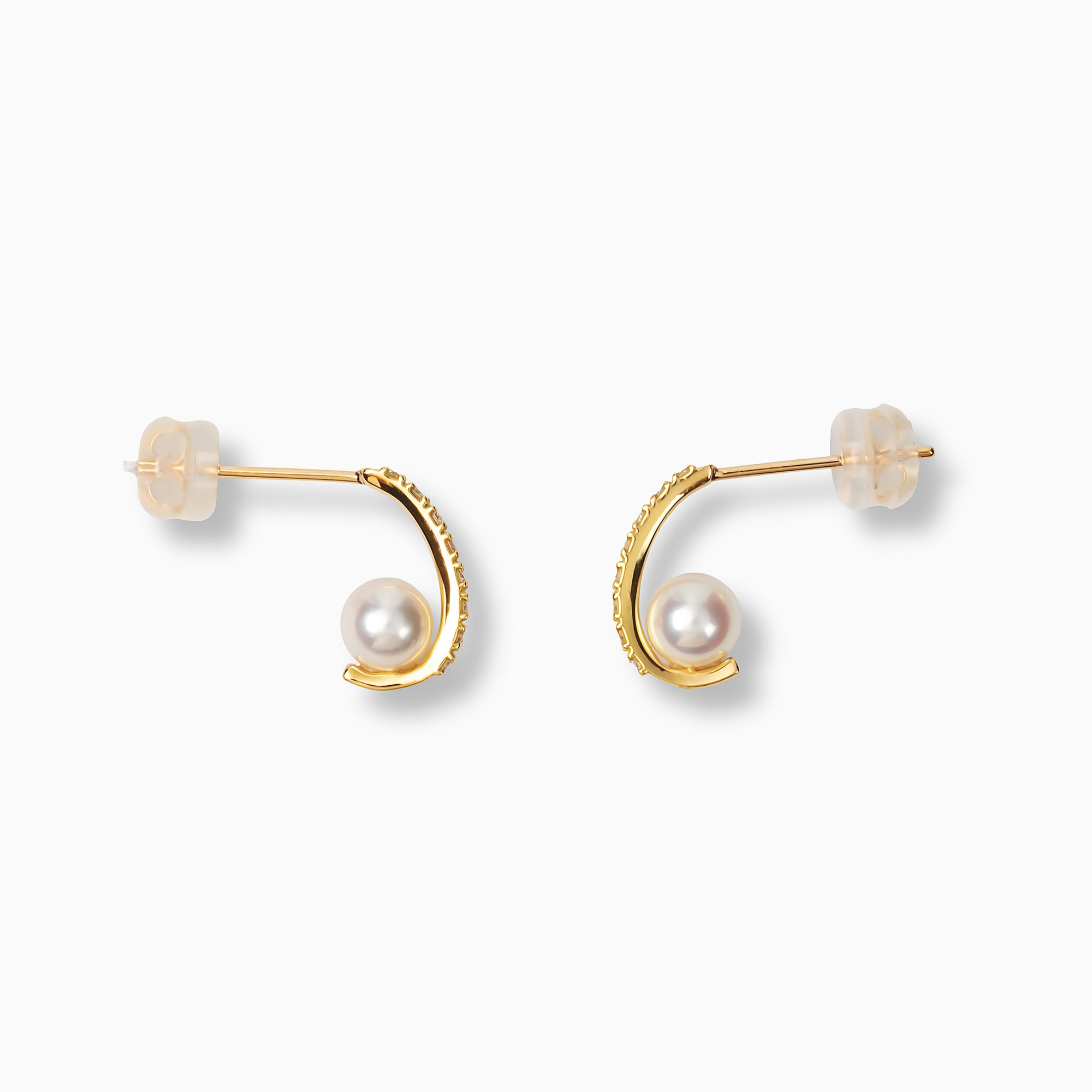 パール/ダイヤモンド K18ピアス(アコヤ真珠/4.5mm)〈M0110013〉